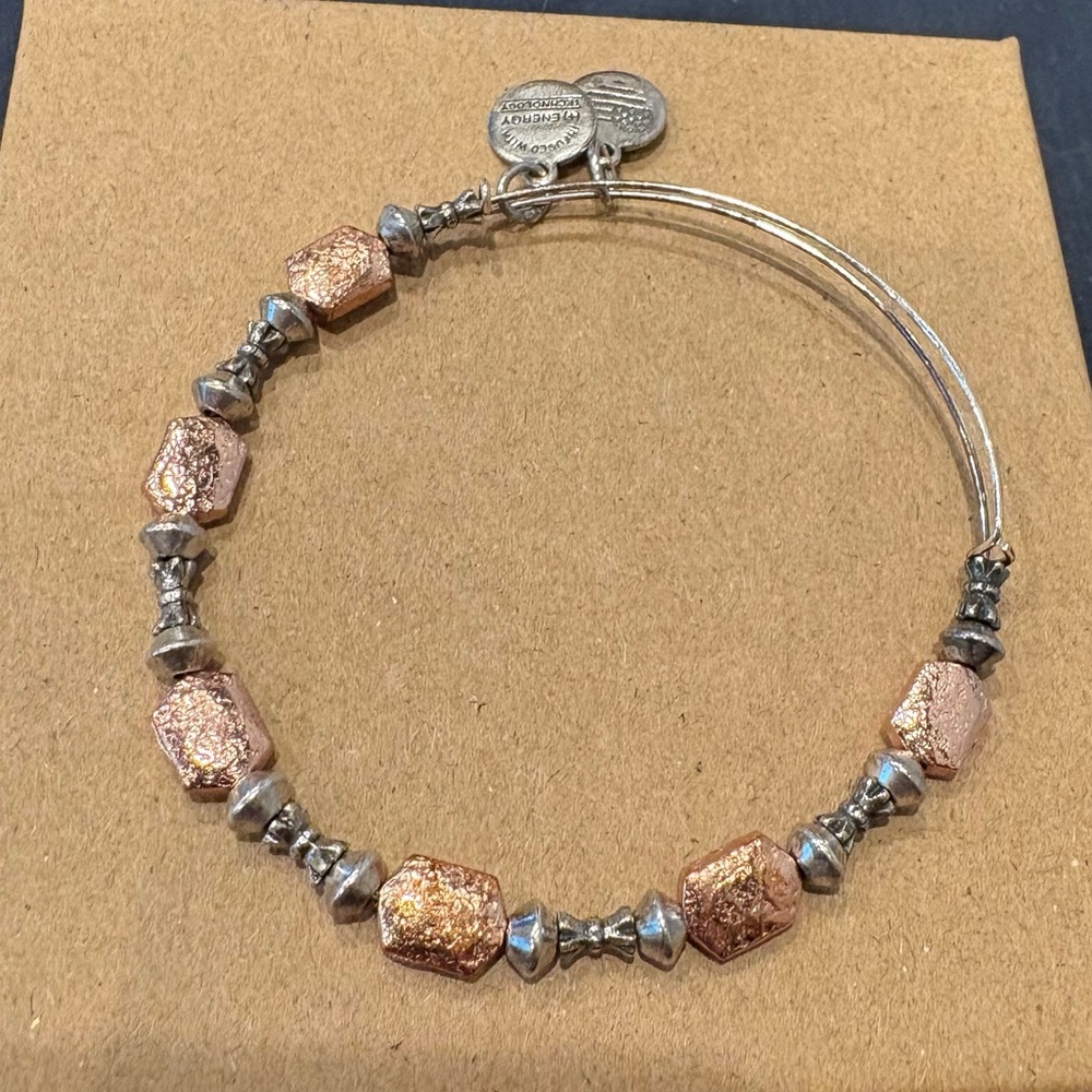 Alex and Ani Silver and Rose Gold Beaded Expandable Bracelet